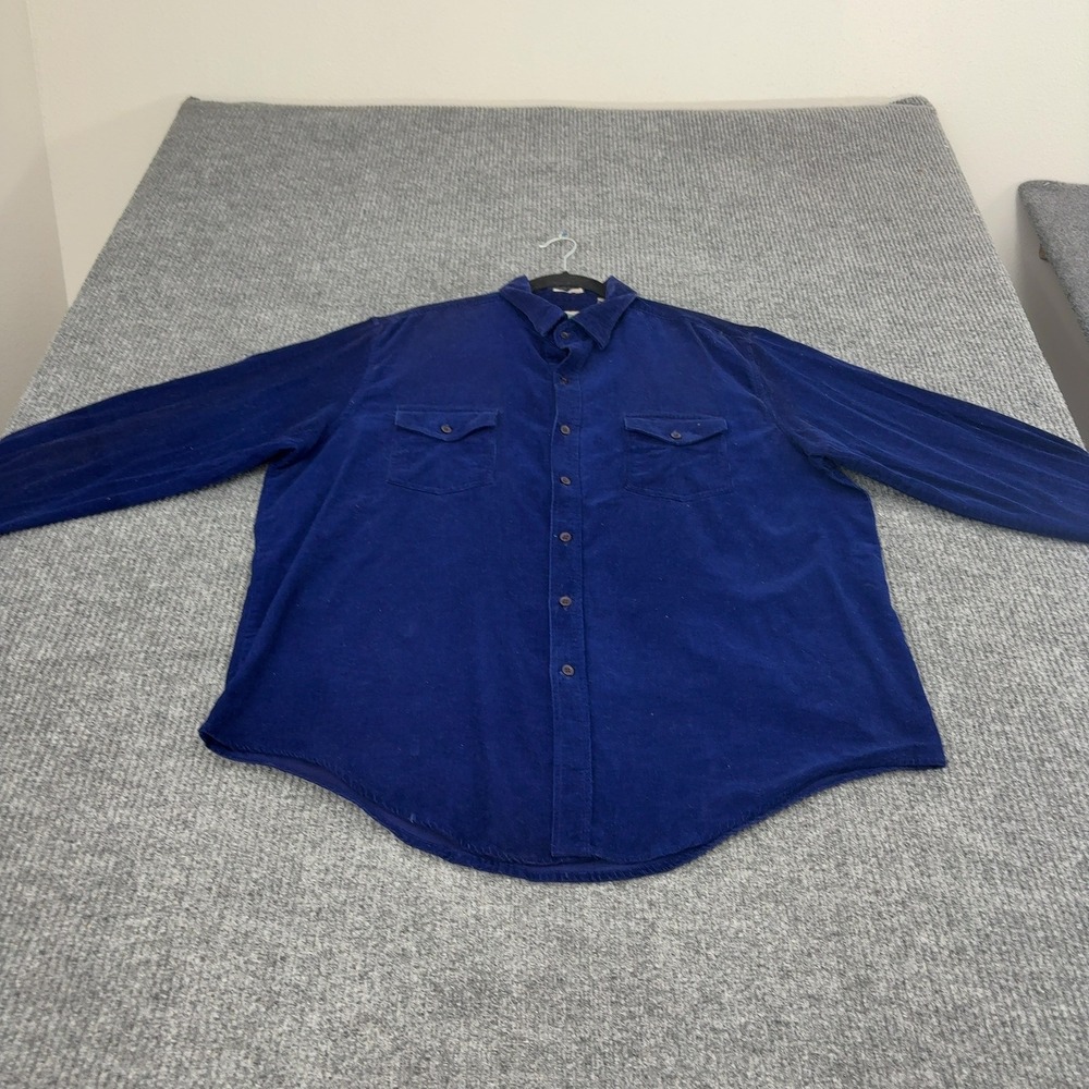 Vintage Pine Grove Shirt Men XL Blue Cotton Corduroy Button Down Workwear Casual